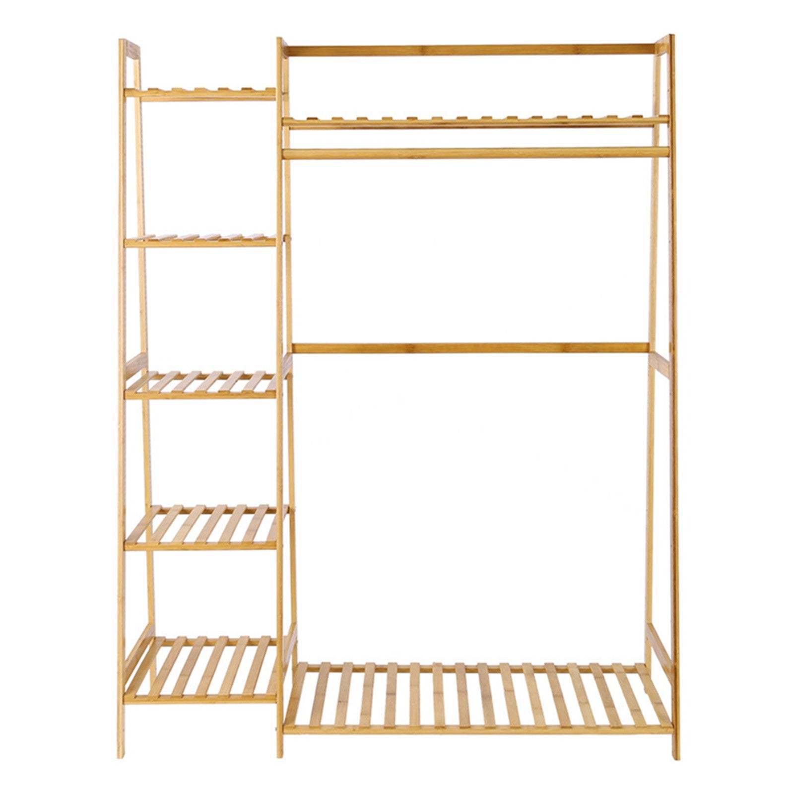 Custom Minimalism Garment Bamboo Multi Layer Storage Shelves Heavy Duty Clothing Rack  Wardrobe Closet Organizer