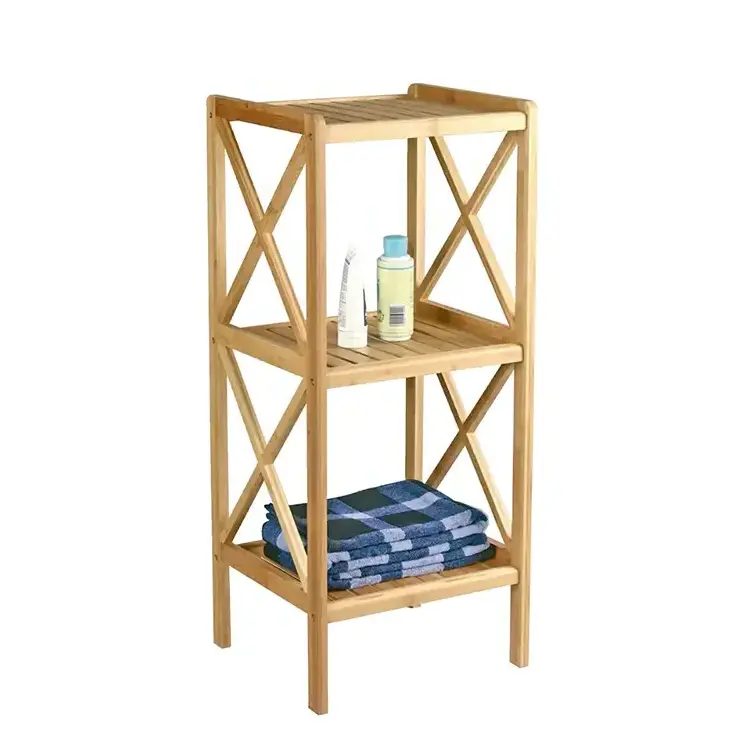 Manufacturers Practical Bamboo Storage Unit Wooden Storage Shelves Bamboo Bathroom Shelf With 3 Tiers