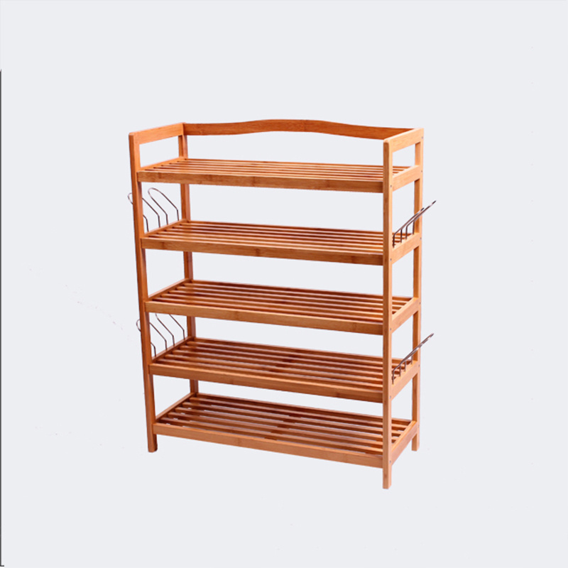 5-Tier Bamboo Shoe Rack Multifunctional Free Standing Shoe Shelf Storage Online With Hanging Hooks