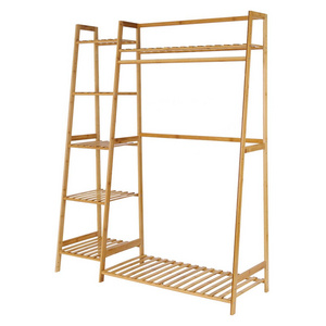 Custom Minimalism Garment Bamboo Multi Layer Storage Shelves Heavy Duty Clothing Rack  Wardrobe Closet Organizer