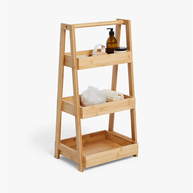 Modern  Waterproof  Easy To Move Foldable Storage Shelf Easy Install  Bamboo 3 Tier Bathroom Caddy