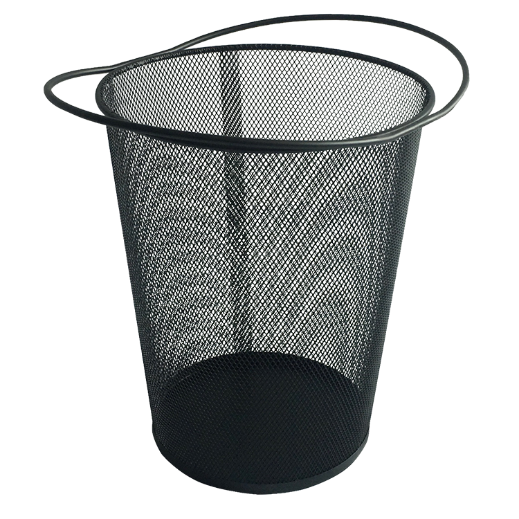 Metal Circular Mesh Trash Bin Waste Paper Basket Bin Lightweight Black Bin for Office