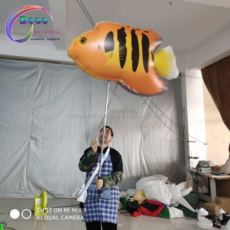 ocean event Hand-held pole inflatable walking fish costume clownfish mascot puppet