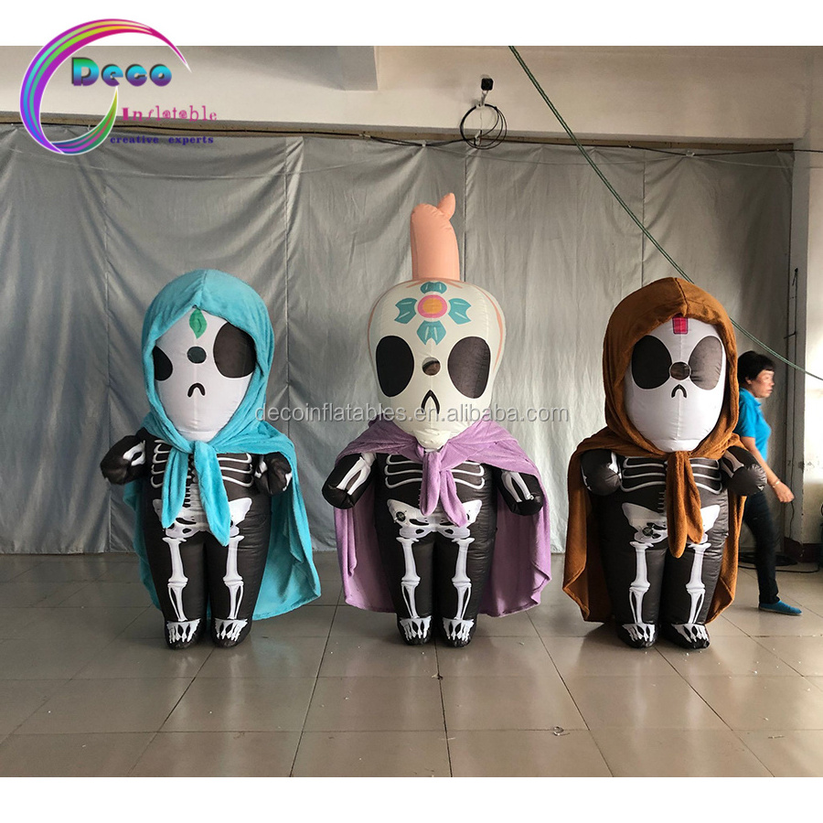 Custom Cute inflatable cartoon skeleton doll costume for Halloween