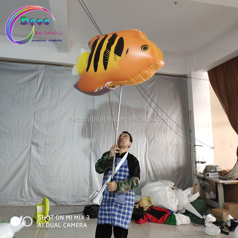 ocean event Hand-held pole inflatable walking fish costume clownfish mascot puppet