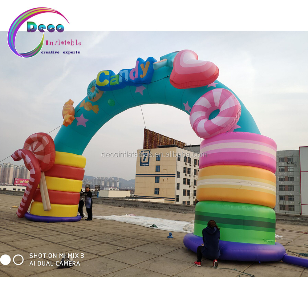 Candy adorns children's inflatable arches