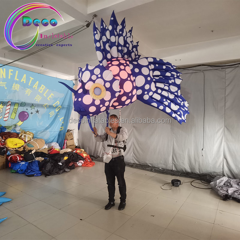 LED lights walking inflatable marine puppet costume custom blue inflatable fish costume