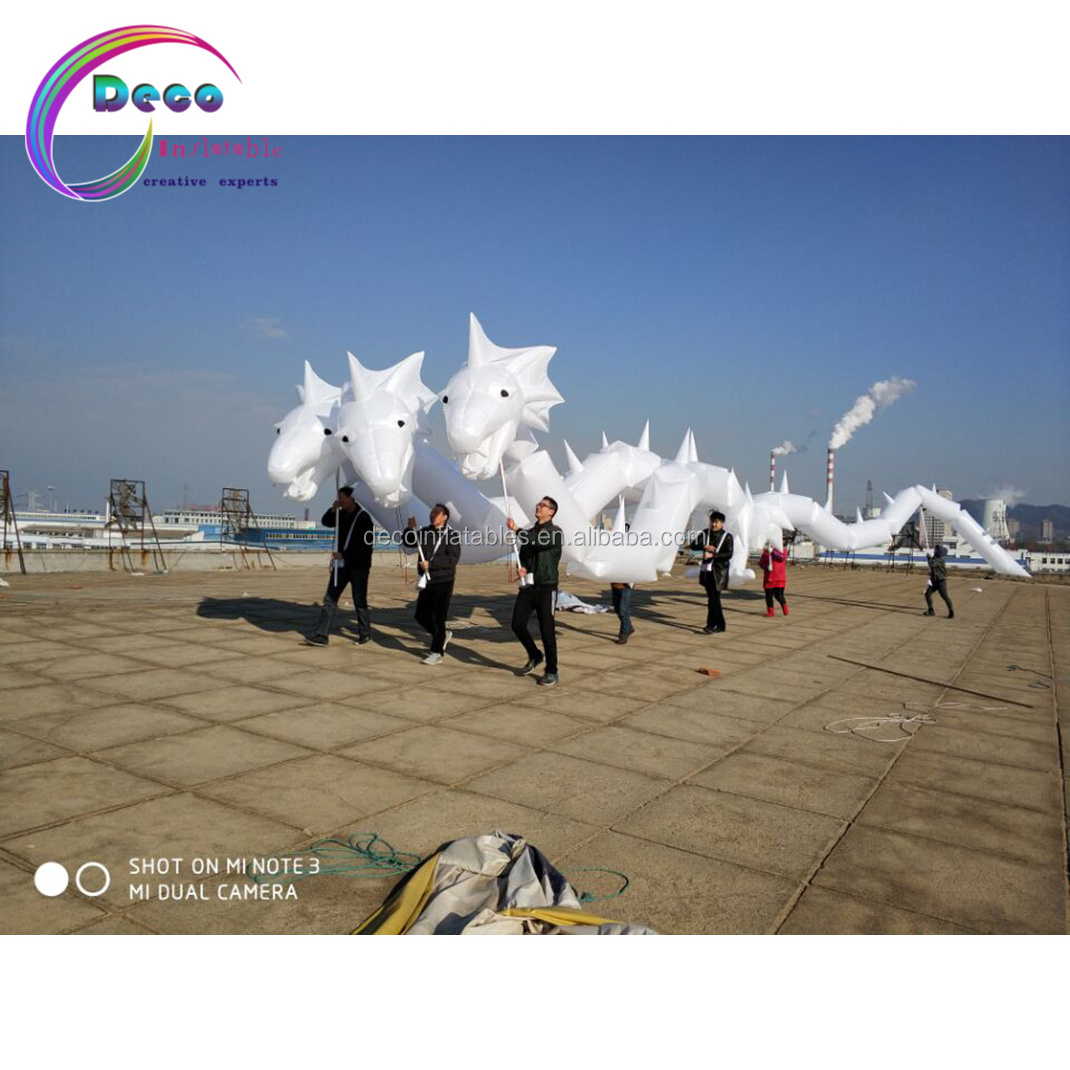 Outdoors street parade LED lighting white inflatable three head dragon puppet costume