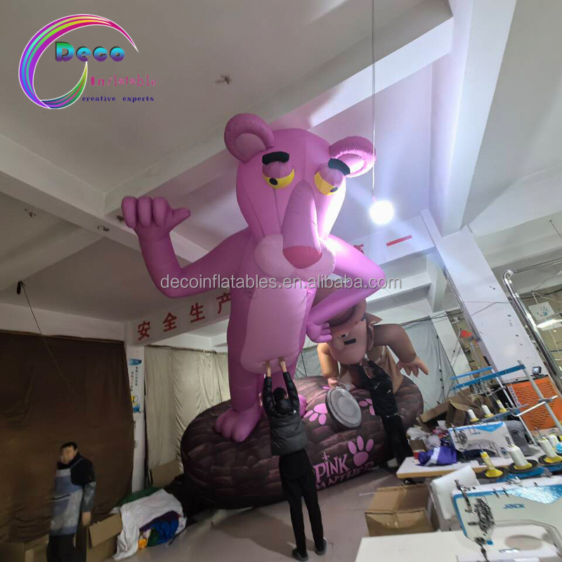 New Design Inflatable Cartoon Animal Model Cute Pink Standing Inflatable Panther