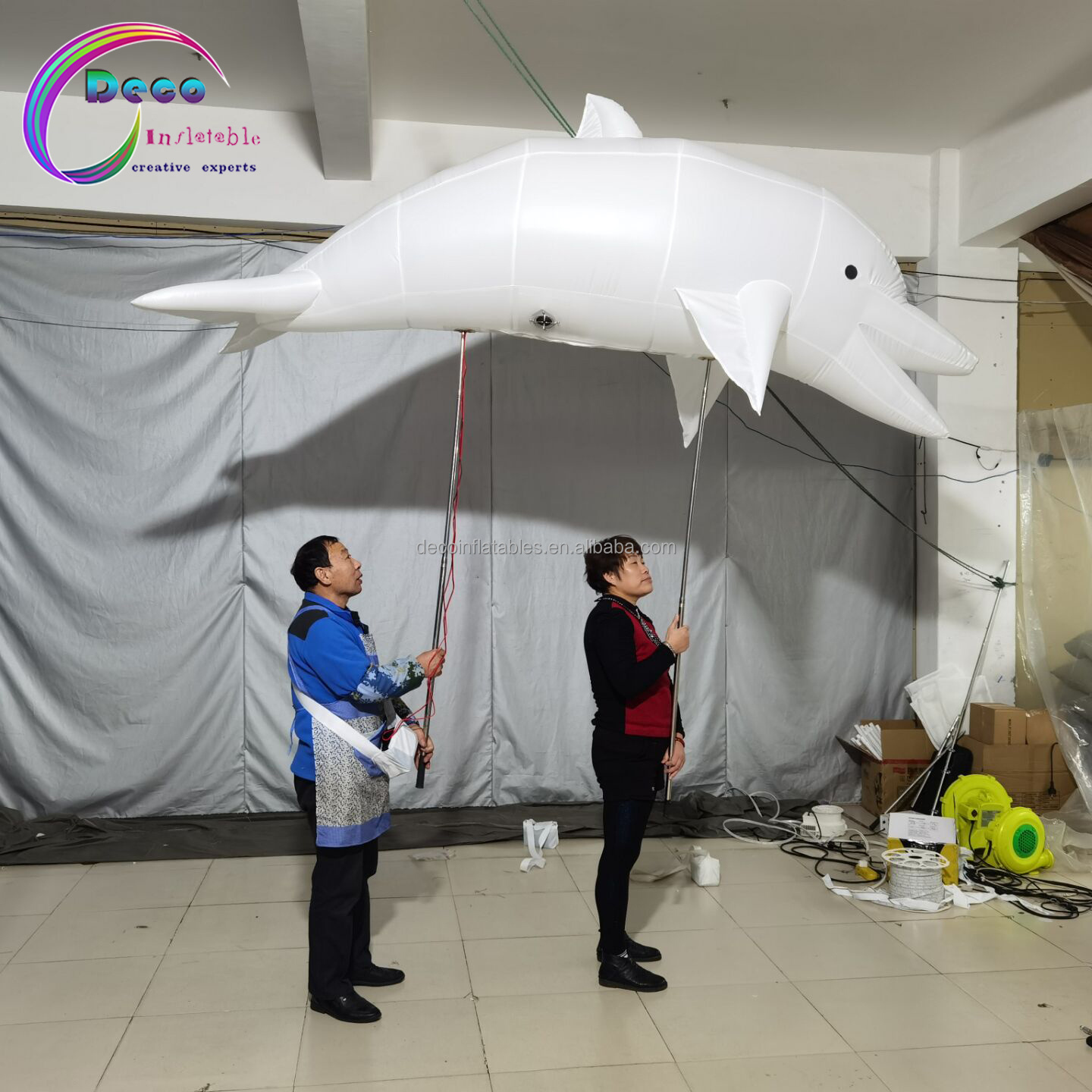 Parade Walking Inflatable Animal Costume White Inflatable Dolphin Costume With Led Light