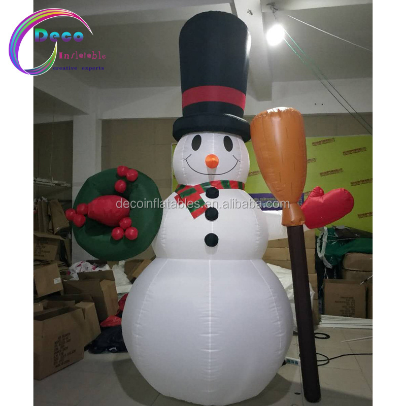 Outdoor Christmas Decoration Lighted Inflatable Blow Up Snow Man with Broom