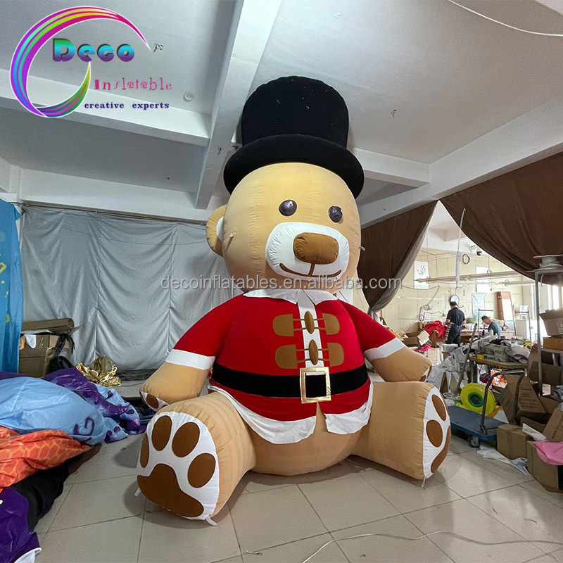 inflatable Christmas decoration Cute brown plush Inflatable bear Giant inflatable Santa Bear with black hat