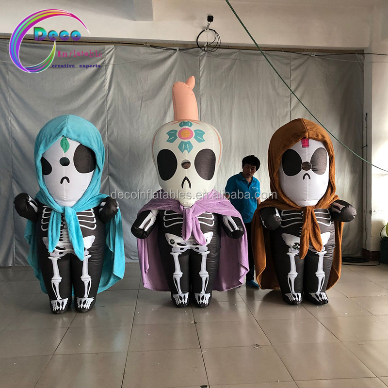 Custom Cute inflatable cartoon skeleton doll costume for Halloween