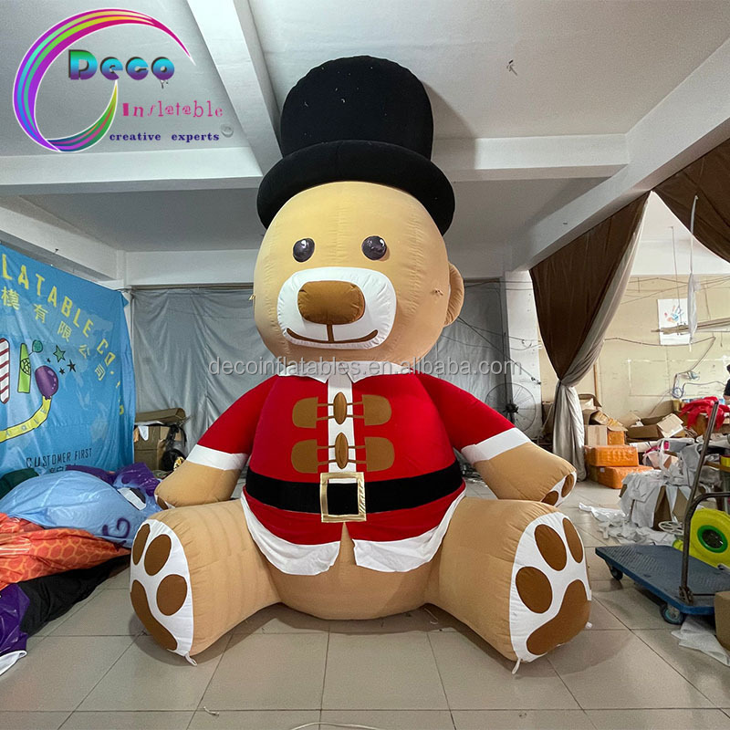 inflatable Christmas decoration Cute brown plush Inflatable bear Giant inflatable Santa Bear with black hat