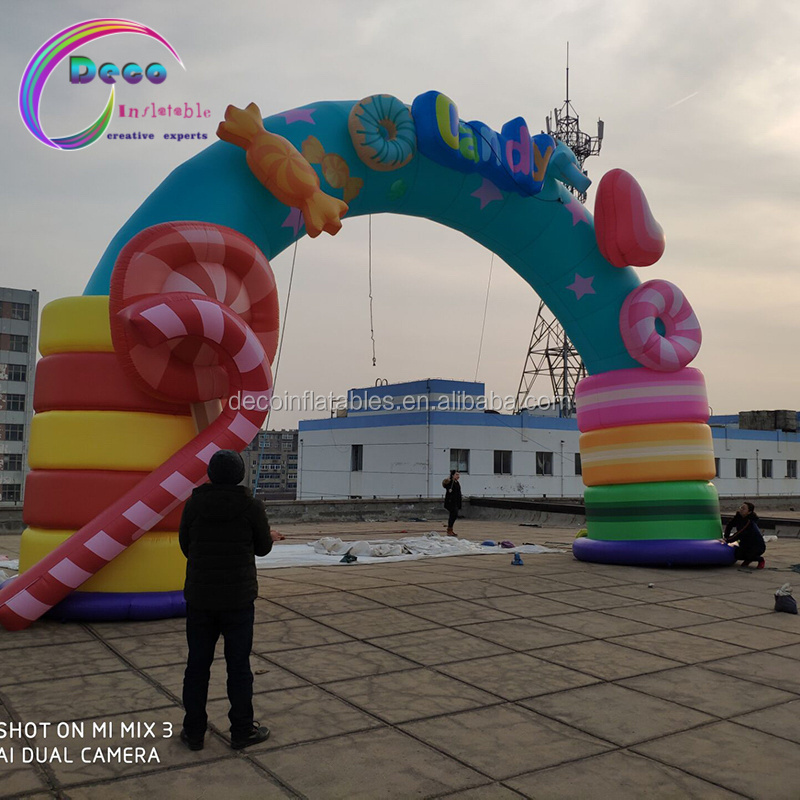 Candy adorns children's inflatable arches