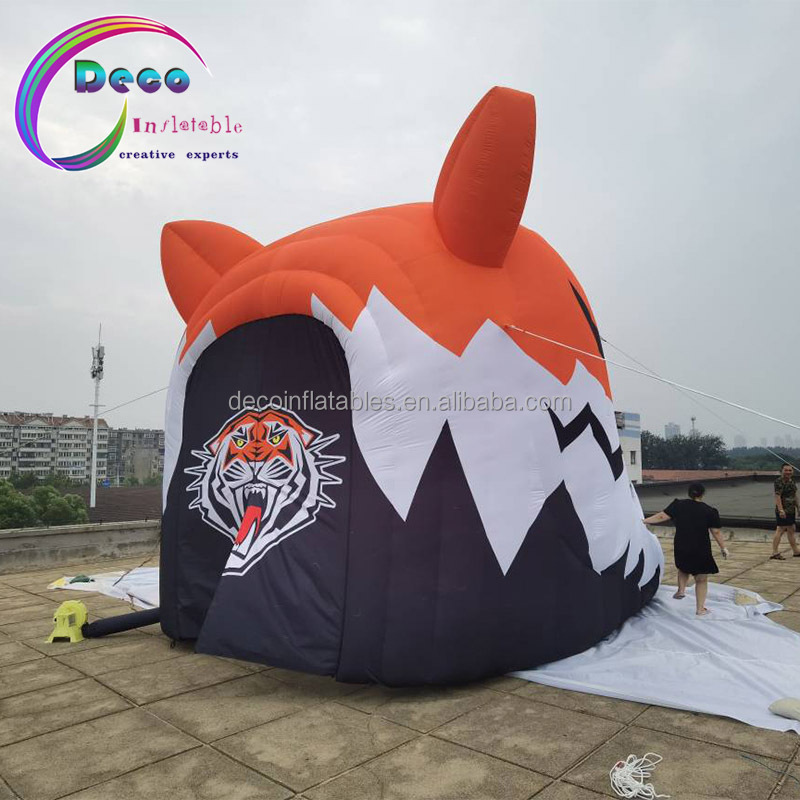 custom red Giant Inflatable tiger head sports entry tunnel for sale