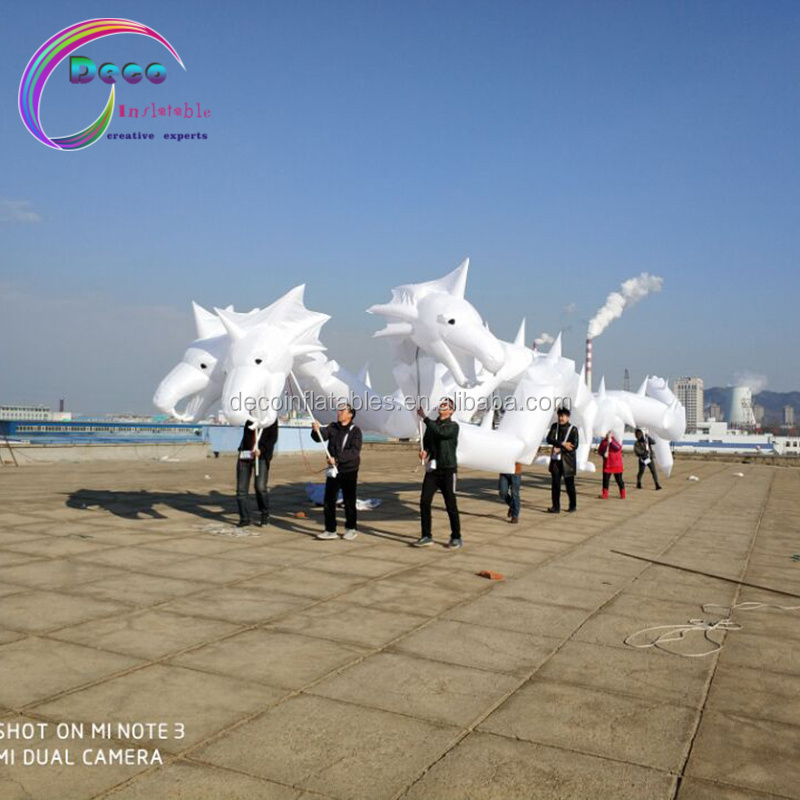 Outdoors street parade LED lighting white inflatable three head dragon puppet costume