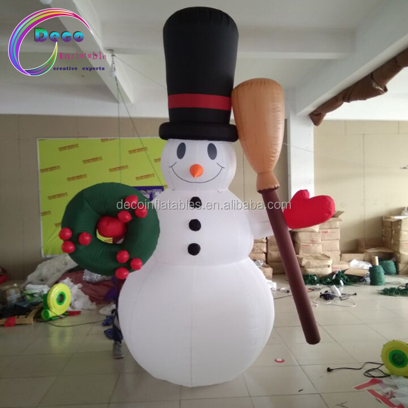 Outdoor Christmas Decoration Lighted Inflatable Blow Up Snow Man with Broom