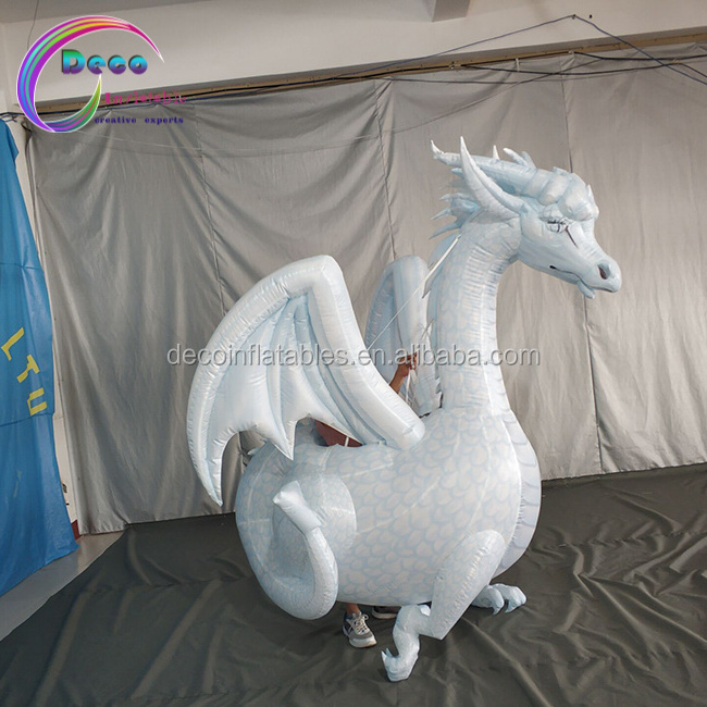 custom walking white inflatable dragon costume inflatable dinosaur costume with wing