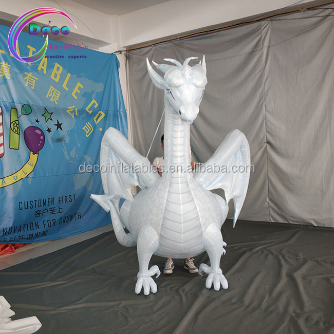 custom walking white inflatable dragon costume inflatable dinosaur costume with wing