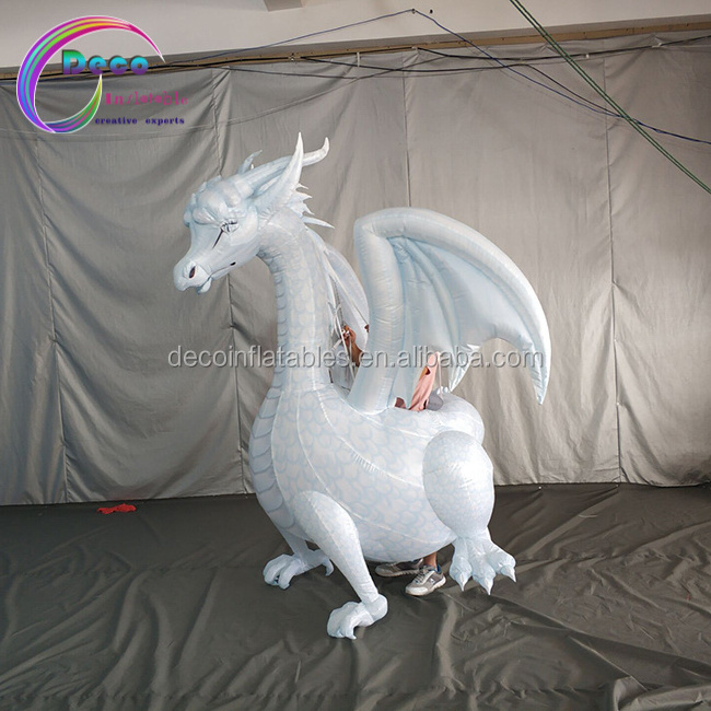 custom walking white inflatable dragon costume inflatable dinosaur costume with wing