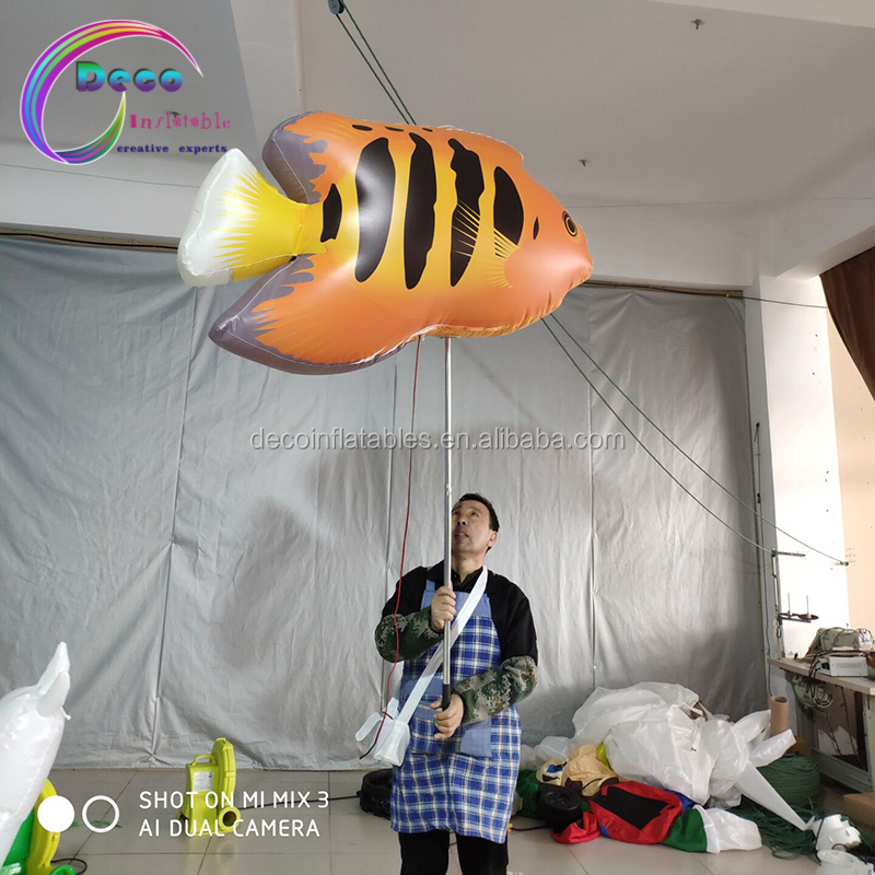 ocean event Hand-held pole inflatable walking fish costume clownfish mascot puppet