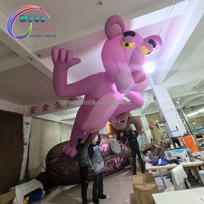 New Design Inflatable Cartoon Animal Model Cute Pink Standing Inflatable Panther