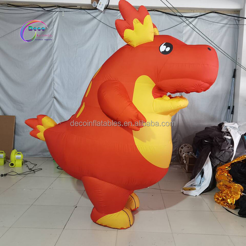 Parade Performance Inflatable Walking Cartoon Orange Inflatable Dinosaur Costume