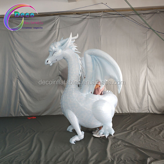 custom walking white inflatable dragon costume inflatable dinosaur costume with wing