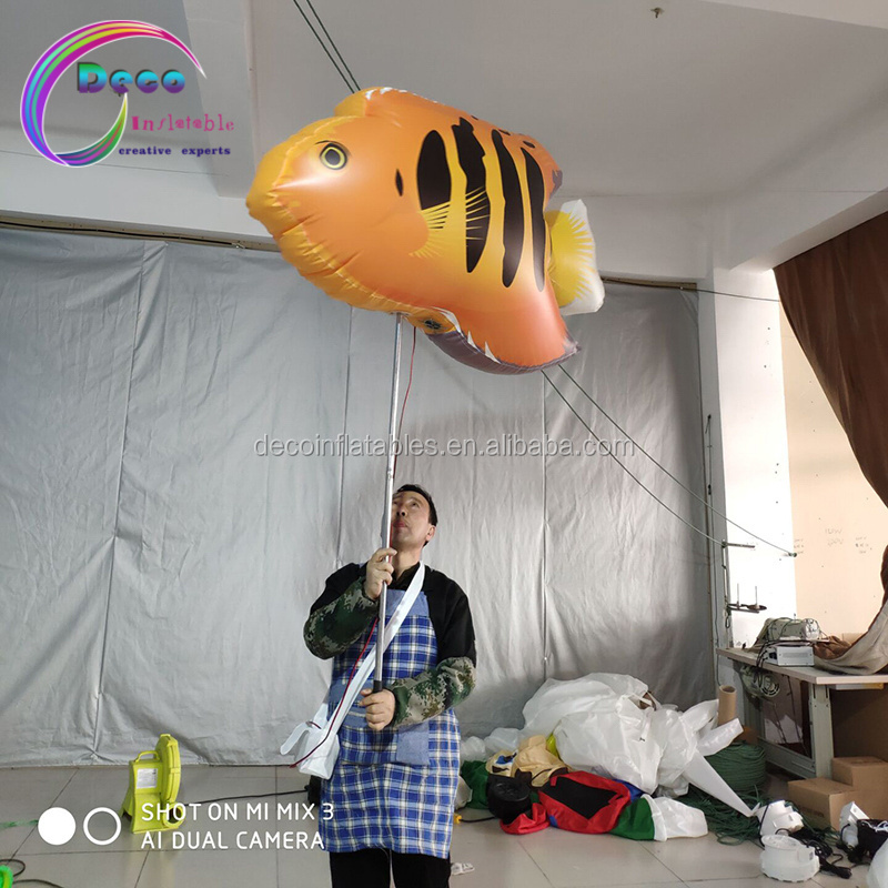 ocean event Hand-held pole inflatable walking fish costume clownfish mascot puppet