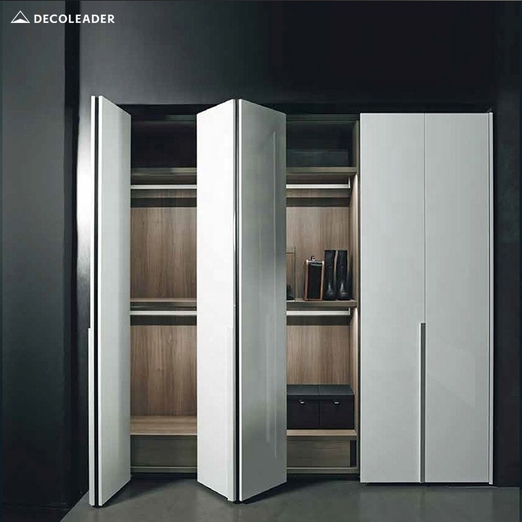 Linear Grain Wardrobe Opening door Modern Bedroom Closet Design with Long Handle