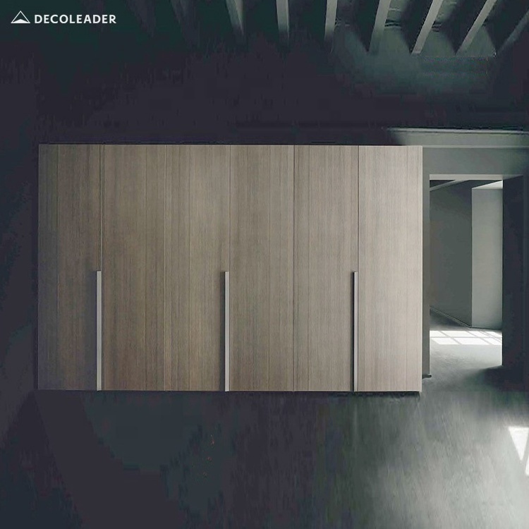 Linear Grain Wardrobe Opening door Modern Bedroom Closet Design with Long Handle