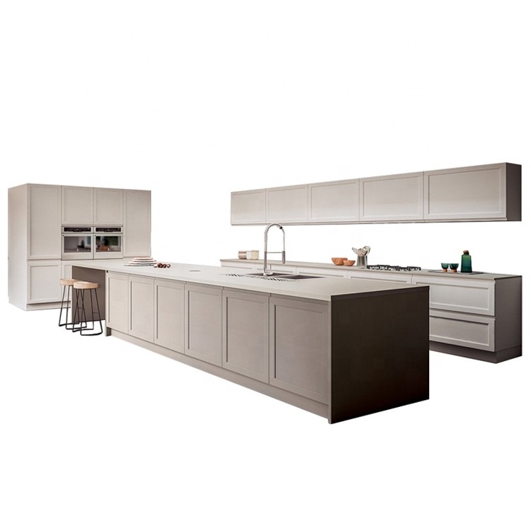 Modern Curved Shaped Ready to Assemble Lacquer Kitchen Cabinets with Island table