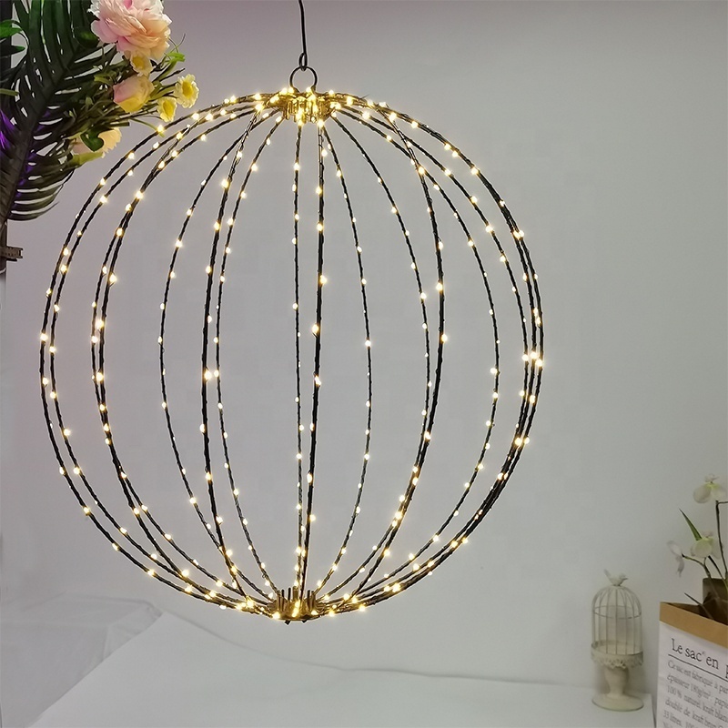 40/50/60cm Christmas garden large globe LED light iron frame sphere foldable hanging ball Light for tree decoration