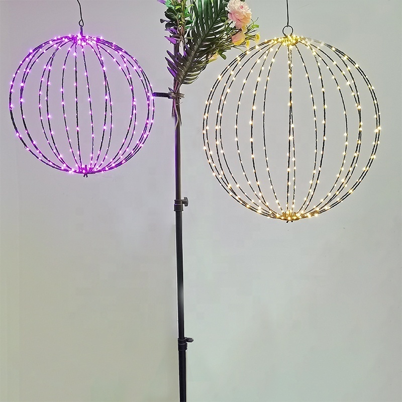 40/50/60cm Christmas garden large globe LED light iron frame sphere foldable hanging ball Light for tree decoration