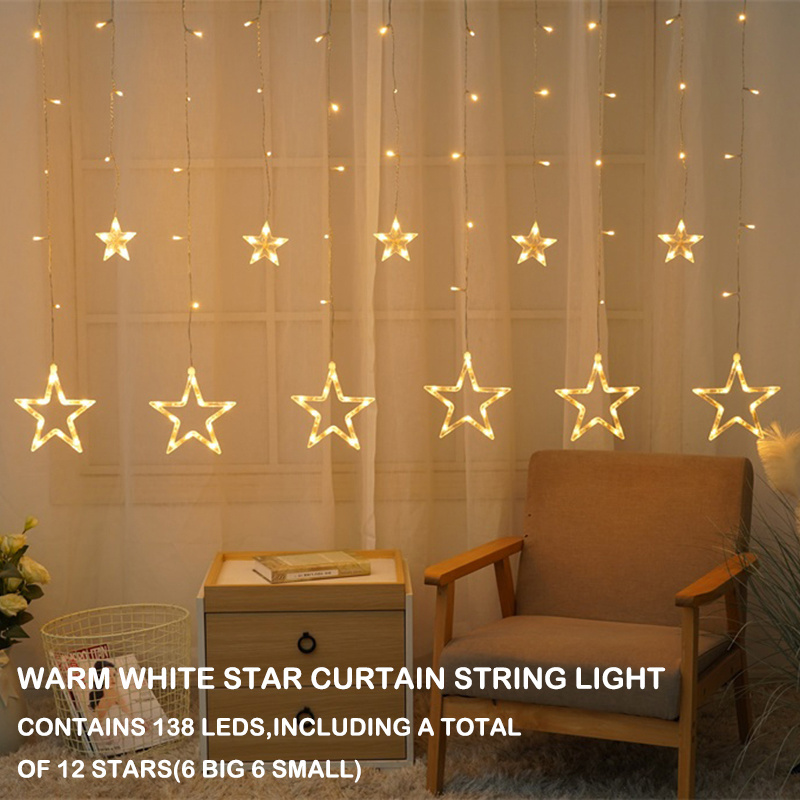 138 LED christmas 12 star window curtain lights for home party wedding wall