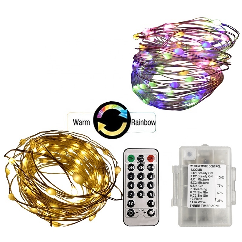 Christmas 3AA Waterproof battery powered 11 Functions with dual color Remote copper wire string light