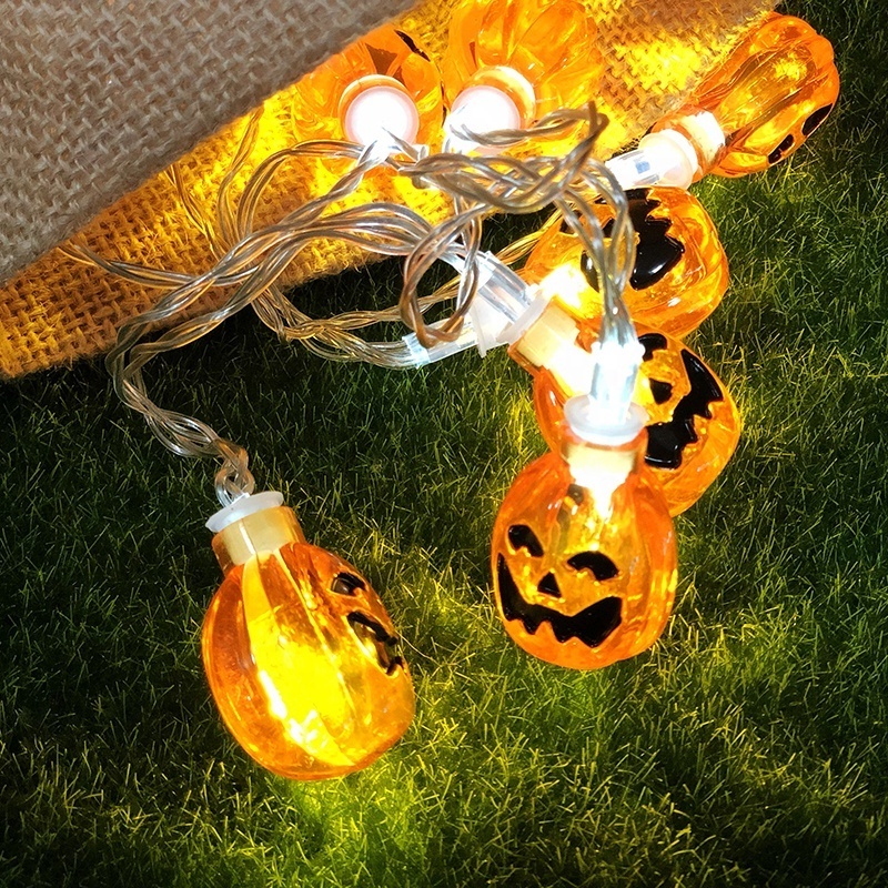 Battery Pumpkin Ghost Shaped LED String Lights Orange Outdoor Waterproof for Halloween Patio Garden Holiday decoration