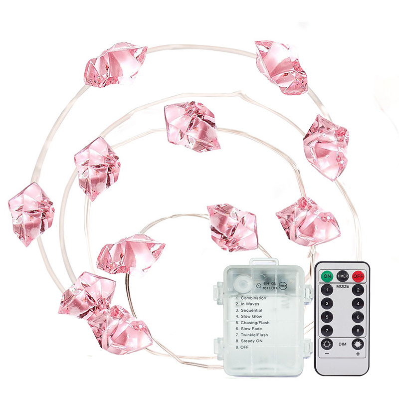 3AA battery box with remote control indoor decoration clear acrylic crystal stone LED copper wire light