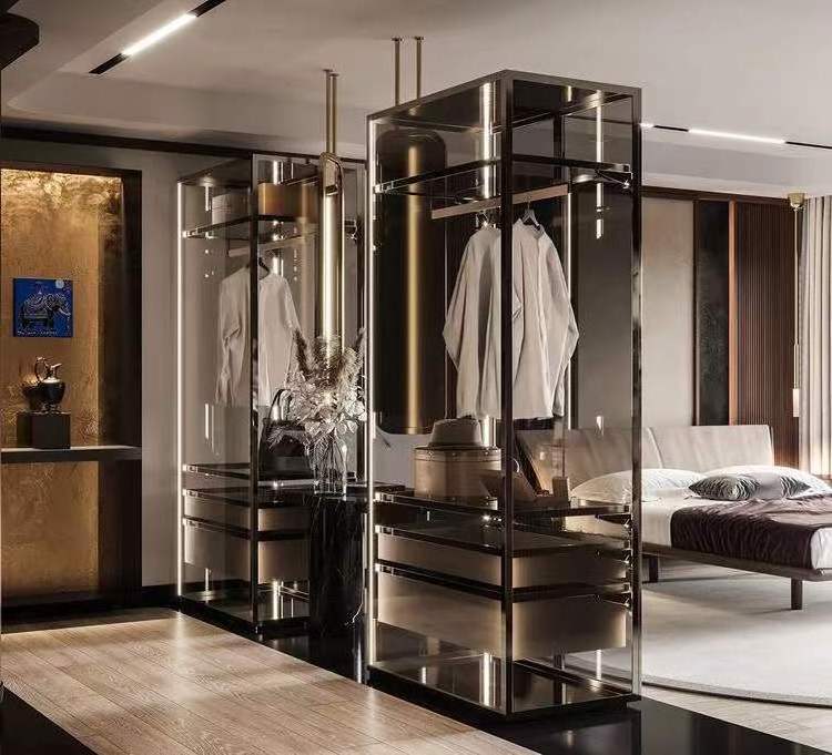 Factory Customized Manufacture Naturalistic Wardrobe Simple Luxury Metal Style Time Packing Modern  Glass closet