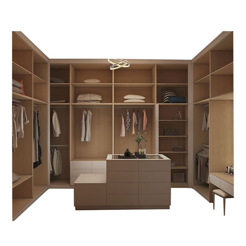 2022 Quality  wardrobe closet armoire furniture U shape white cabinet walk in wardrobe with shelves and drawers