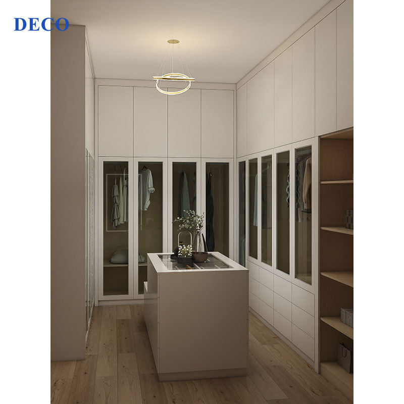 2022 Quality  wardrobe closet armoire furniture U shape white cabinet walk in wardrobe with shelves and drawers