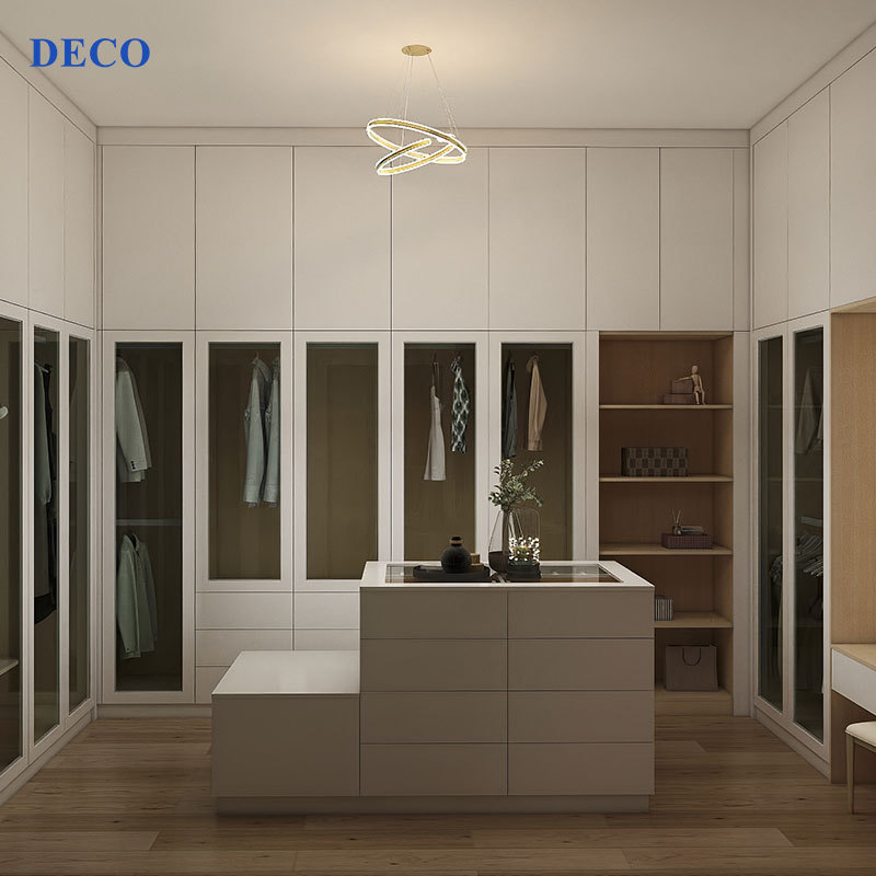 2022 Quality  wardrobe closet armoire furniture U shape white cabinet walk in wardrobe with shelves and drawers