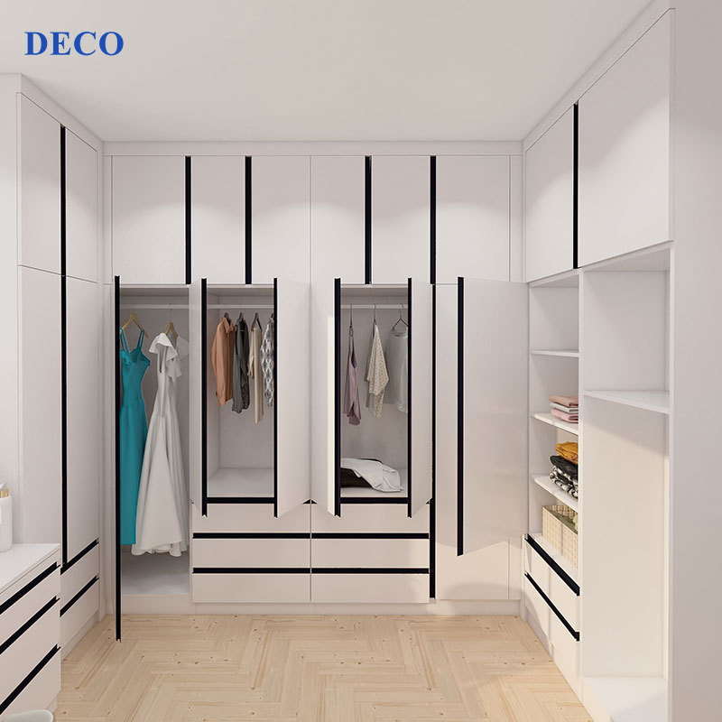 Luxury Italian Furniture Sectional Wooden Modern Built-in Lights Bookshelf white finish clothes garderobe wardrobe