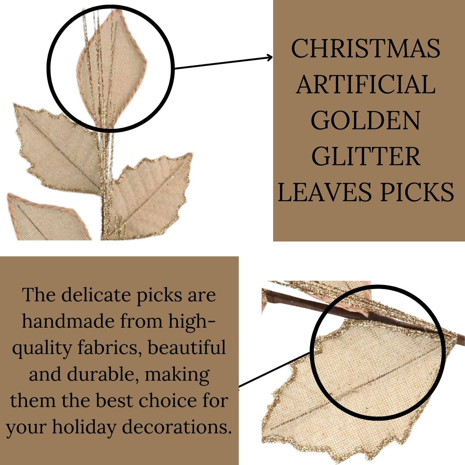 Hot Sale Holiday Home Decor Xmas Champagne Glitter Edge Pick Christmas Picks and Sprays Wholesale