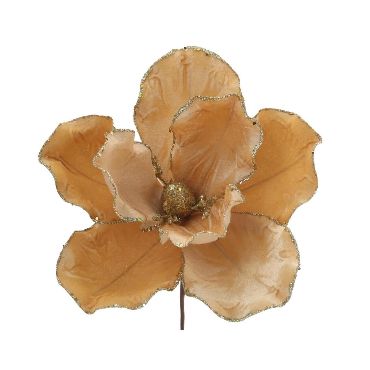 New Year Decoration Decorative Magnolia Floral Picks Gloden Glitter Dusty Orange Velvet Magnolia Christmas Flowers