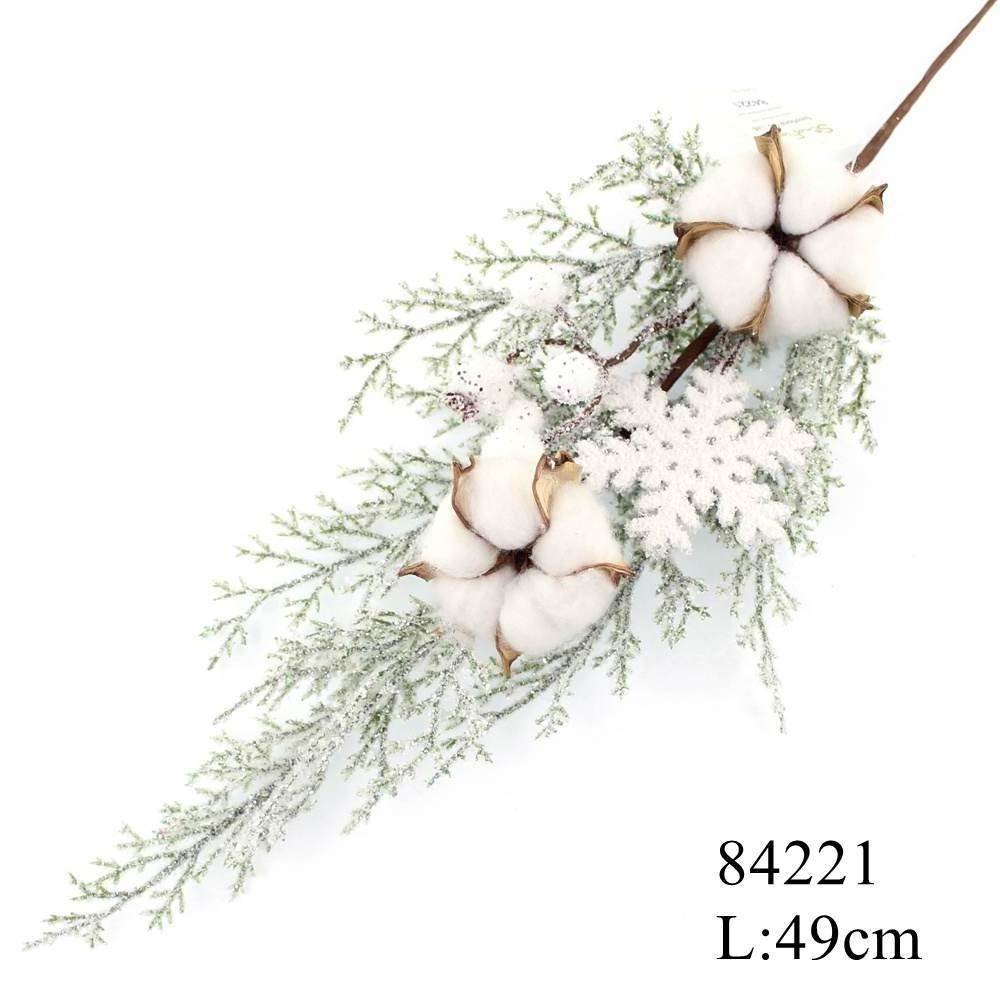 Frosty cedar & white berries cottons  Christmas floral Pick wholesale #84221