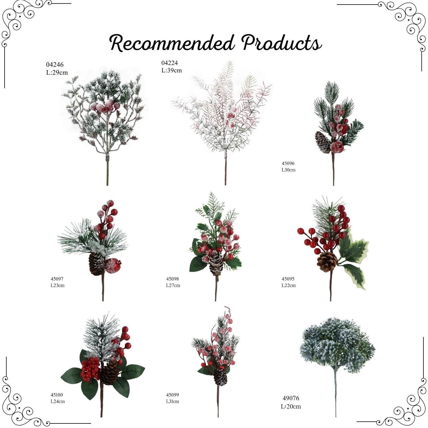 Artificial Frosted Assorted White Berries Snowy EverGreen Cedar Spray Small White Bird and Apple Christmas Tree Spray Picks