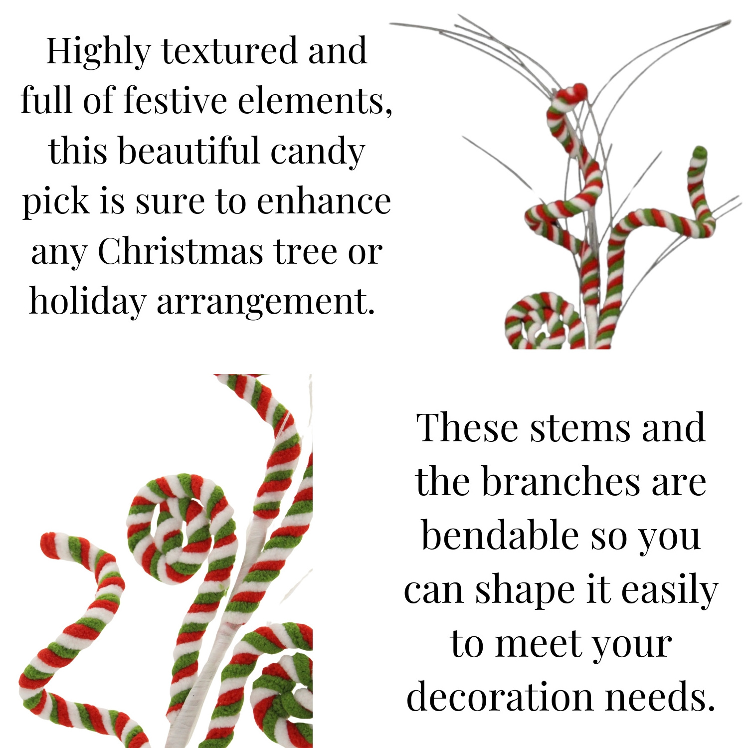 House Decorations for Xmas Green and Red Christmas Picks Candy Christmas Tree Picks