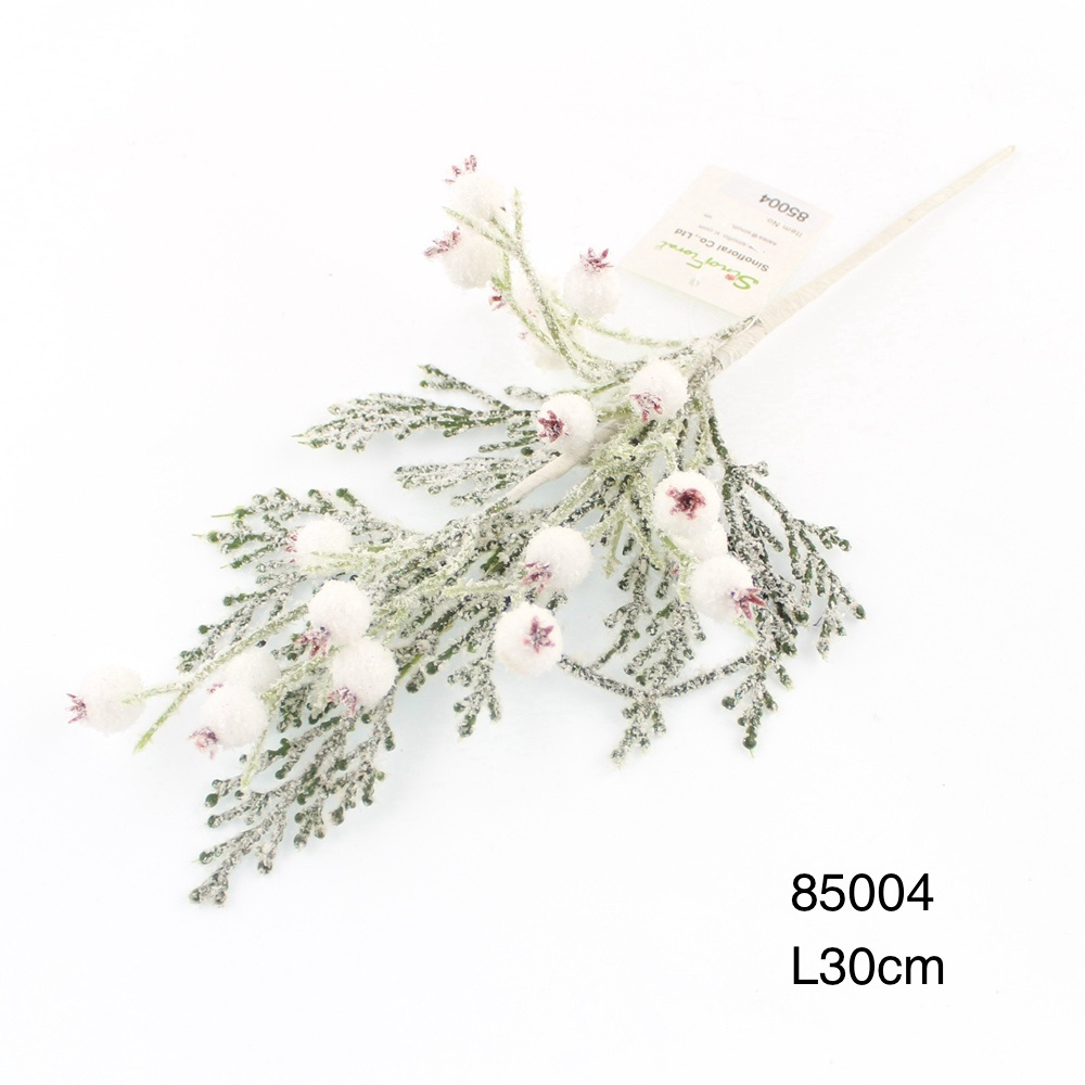 Christmas cedar decor Flocked snow white Berry & Skyland Pine pick Christmas floral pick  #85004